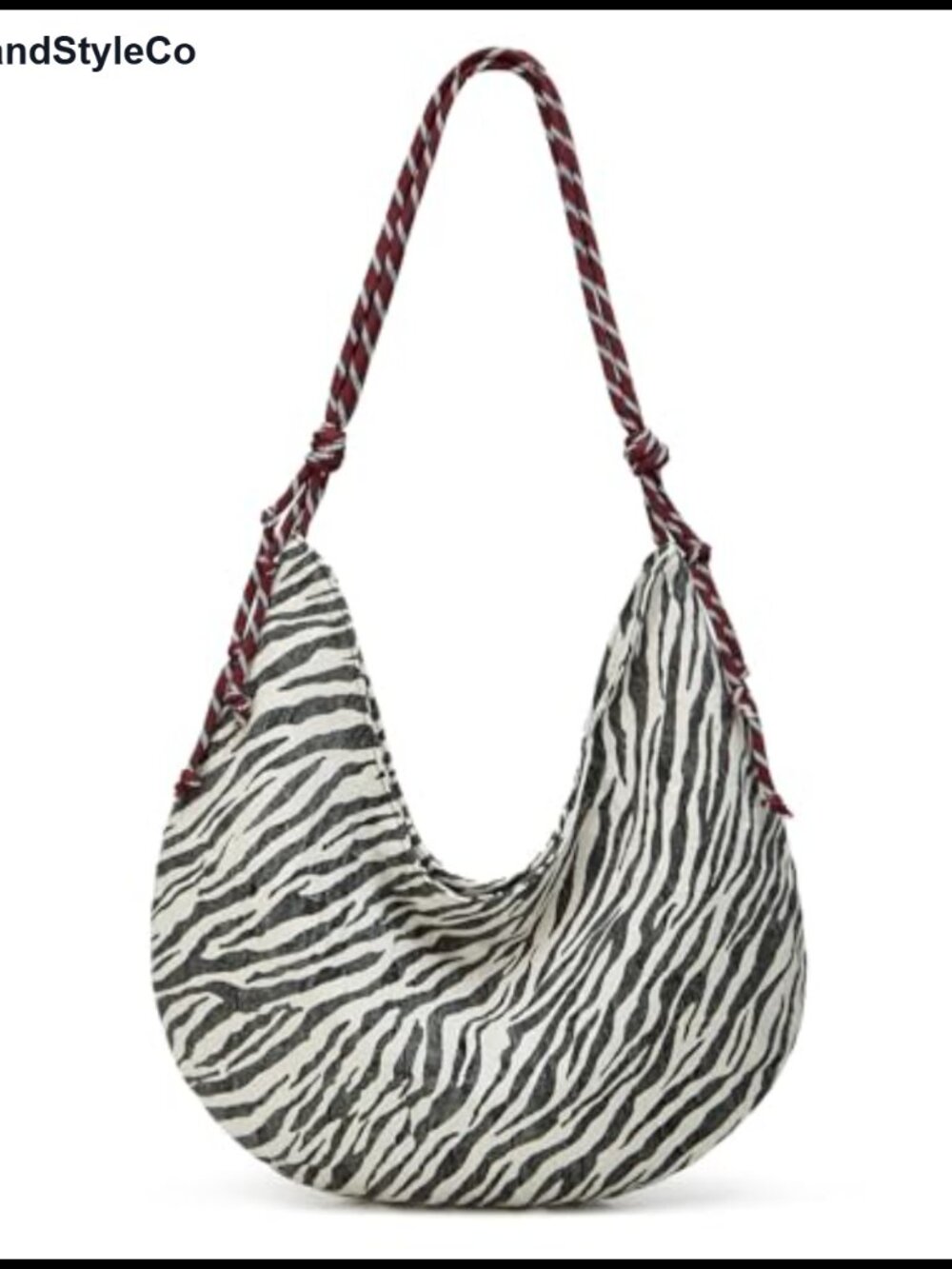 Zebra Striped Canvas Shoulder Bag Large Slouchy Crescent Hobo Tote Purse